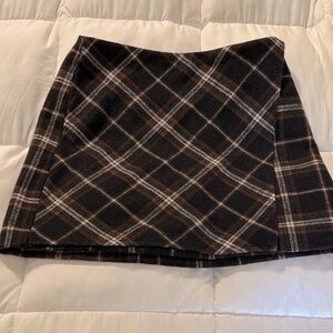 Plaid A-Line Mini Skirt in Black and Brown